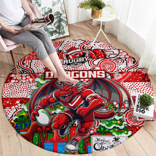 Dragons Rugby Merry Christmas Round Carpet Indigenous Australian Art