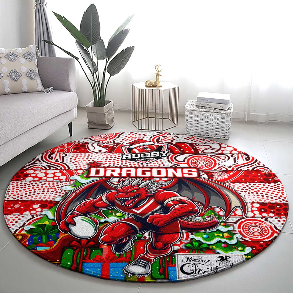 Dragons Rugby Merry Christmas Round Carpet Indigenous Australian Art