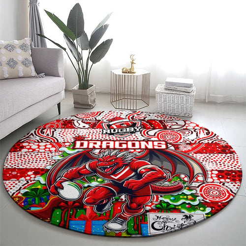 Dragons Rugby Merry Christmas Round Carpet Indigenous Australian Art