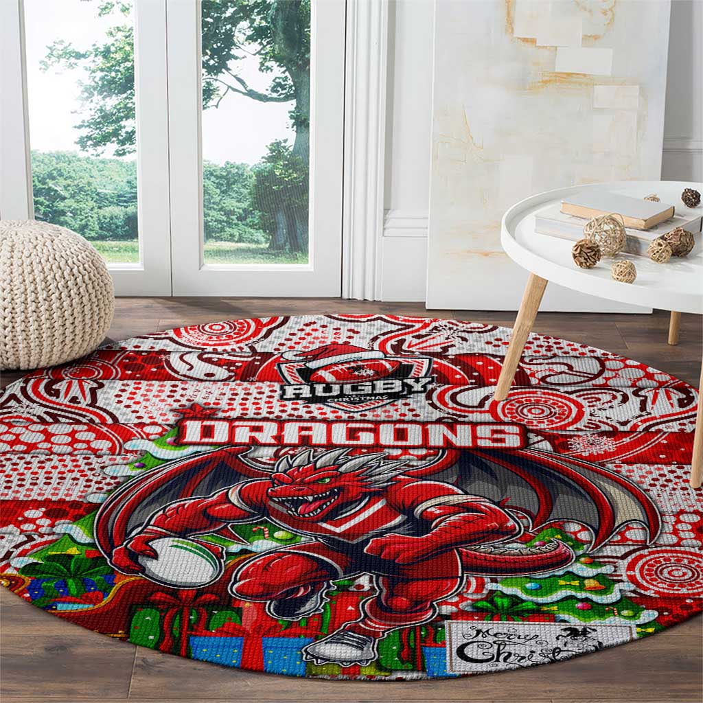 Dragons Rugby Merry Christmas Round Carpet Indigenous Australian Art