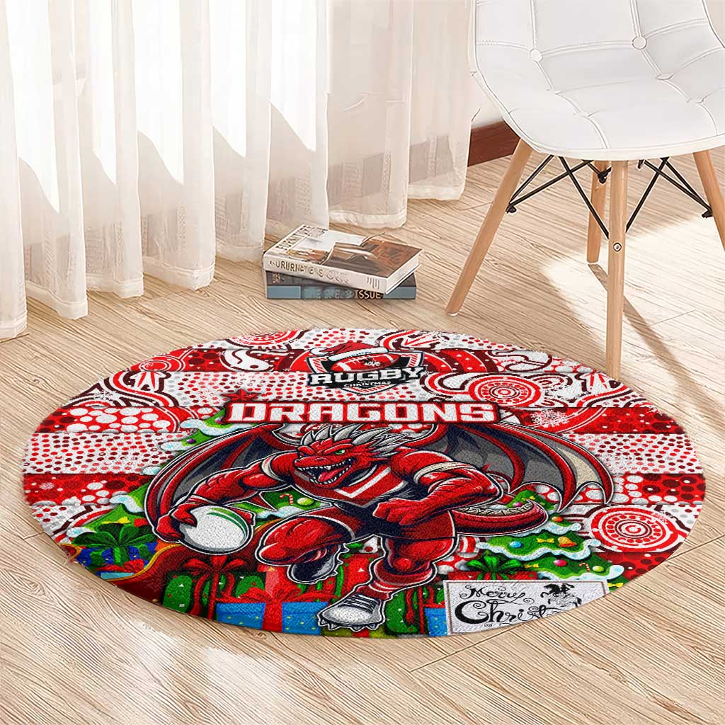Dragons Rugby Merry Christmas Round Carpet Indigenous Australian Art