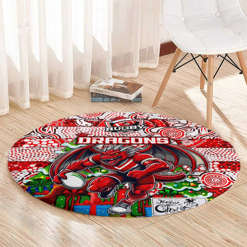 Dragons Rugby Merry Christmas Round Carpet Indigenous Australian Art