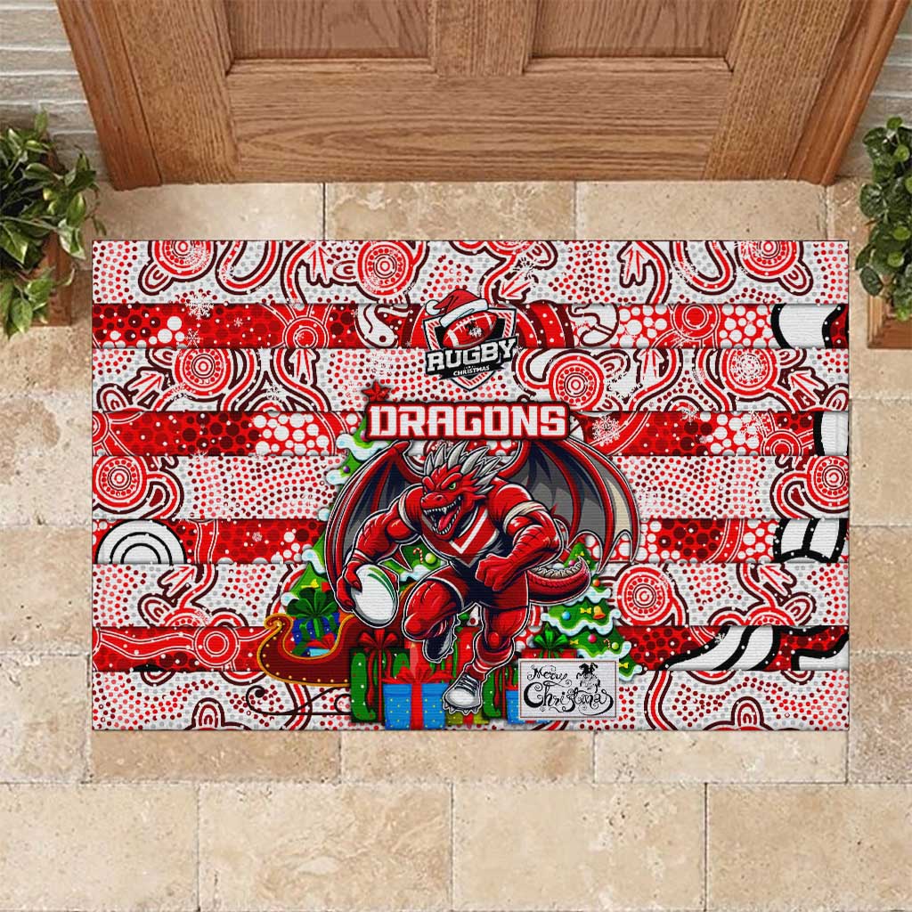 Dragons Rugby Merry Christmas Rubber Doormat Indigenous Australian Art