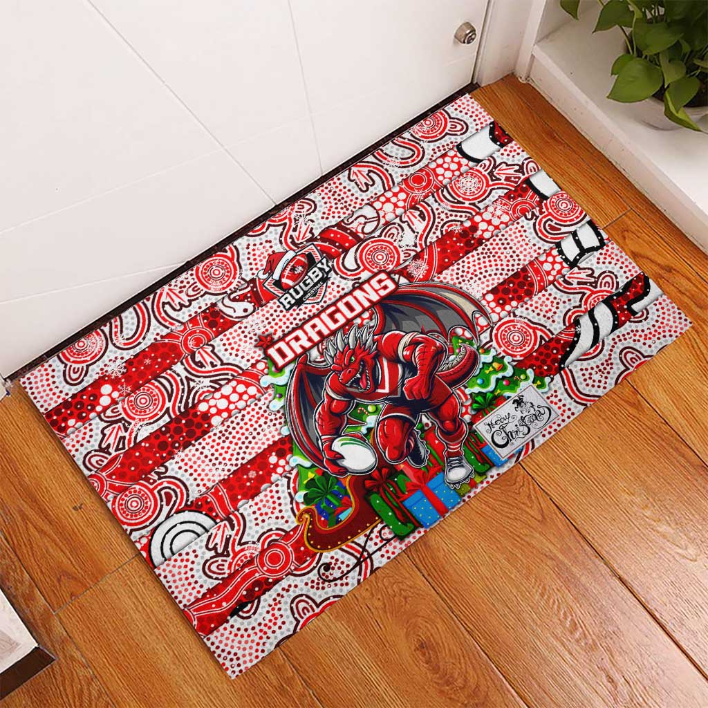Dragons Rugby Merry Christmas Rubber Doormat Indigenous Australian Art