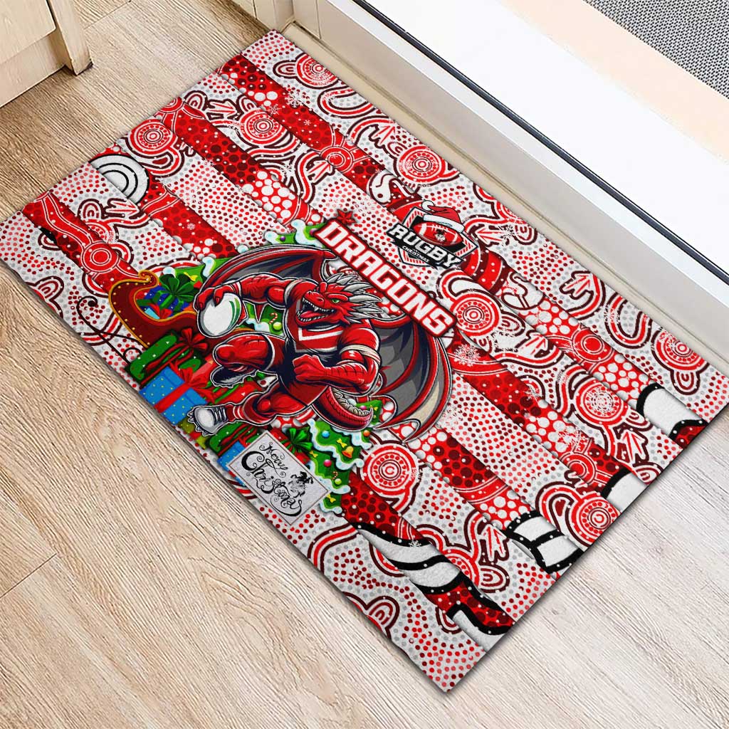 Dragons Rugby Merry Christmas Rubber Doormat Indigenous Australian Art