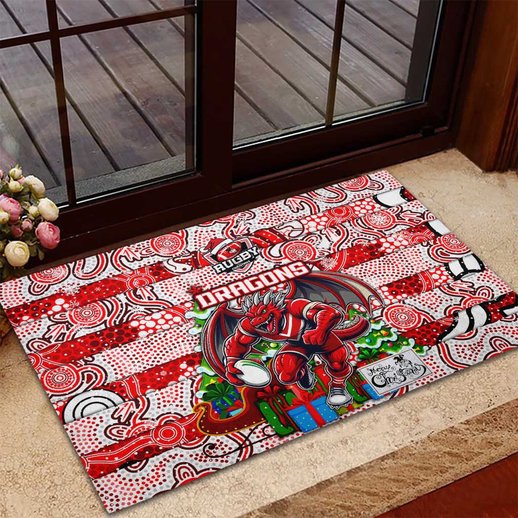 Dragons Rugby Merry Christmas Rubber Doormat Indigenous Australian Art