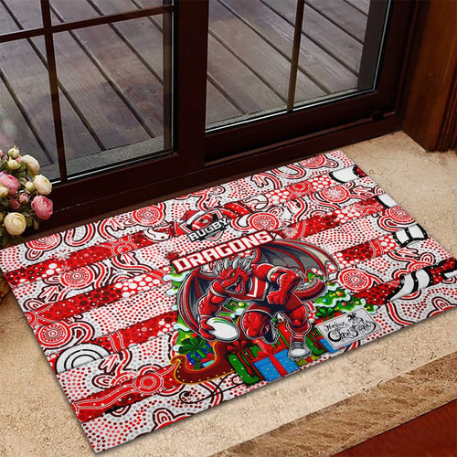 Dragons Rugby Merry Christmas Rubber Doormat Indigenous Australian Art