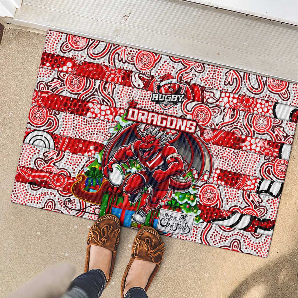Dragons Rugby Merry Christmas Rubber Doormat Indigenous Australian Art