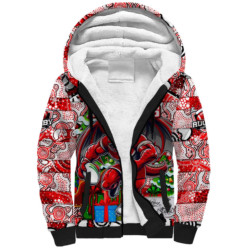 Custom Dragons Rugby Merry Christmas Sherpa Hoodie Indigenous Australian Art