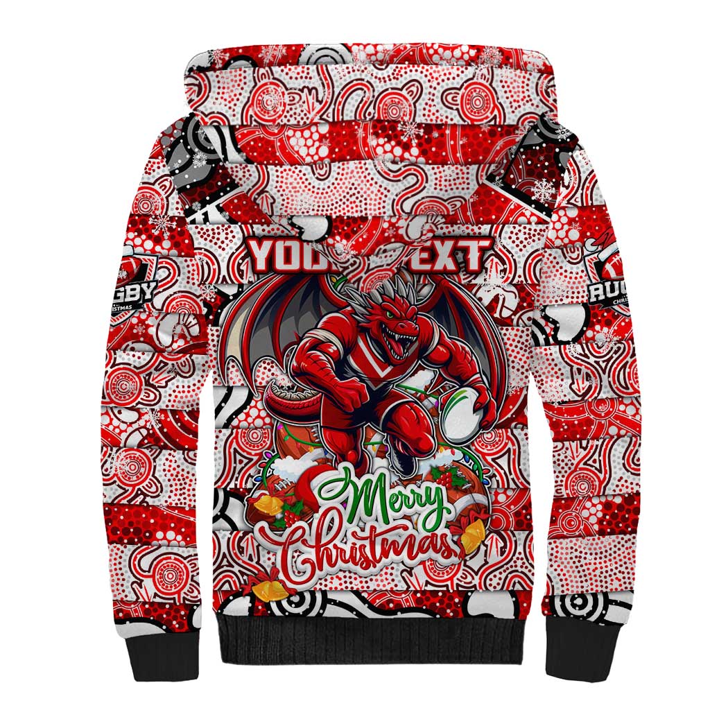 Custom Dragons Rugby Merry Christmas Sherpa Hoodie Indigenous Australian Art