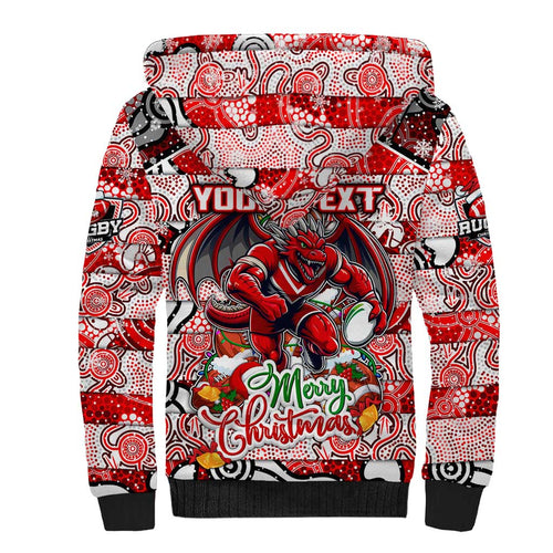 Custom Dragons Rugby Merry Christmas Sherpa Hoodie Indigenous Australian Art