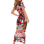 Custom Dragons Rugby Merry Christmas Short Sleeve Bodycon Dress Indigenous Australian Art