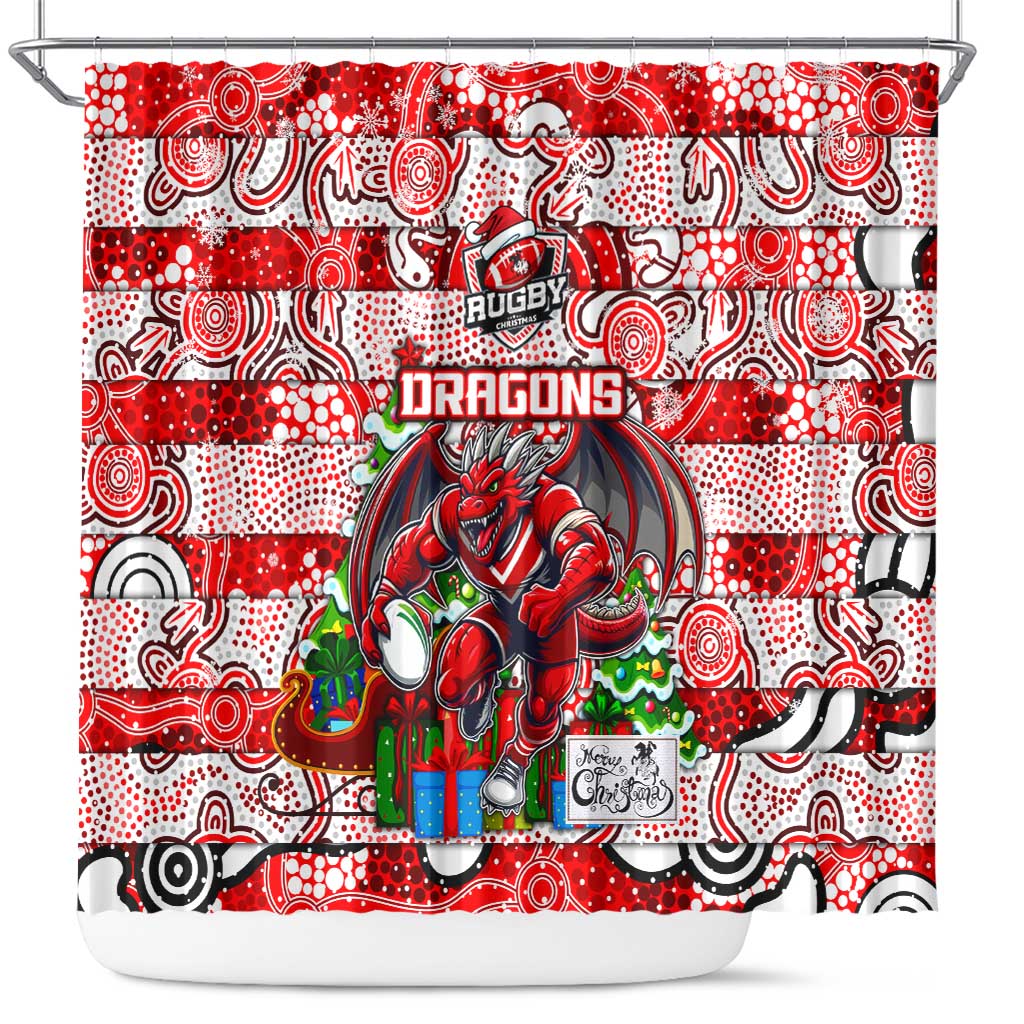 Dragons Rugby Merry Christmas Shower Curtain Indigenous Australian Art