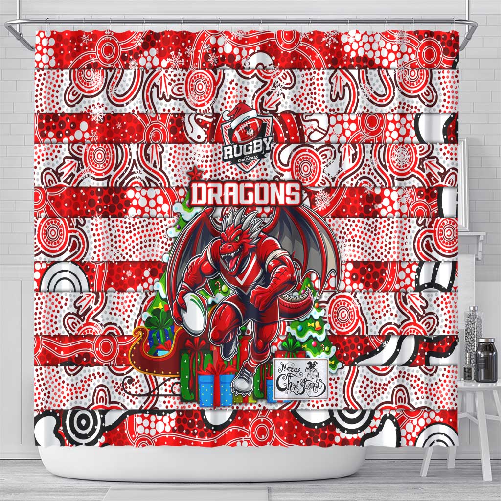 Dragons Rugby Merry Christmas Shower Curtain Indigenous Australian Art
