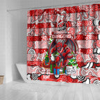 Dragons Rugby Merry Christmas Shower Curtain Indigenous Australian Art