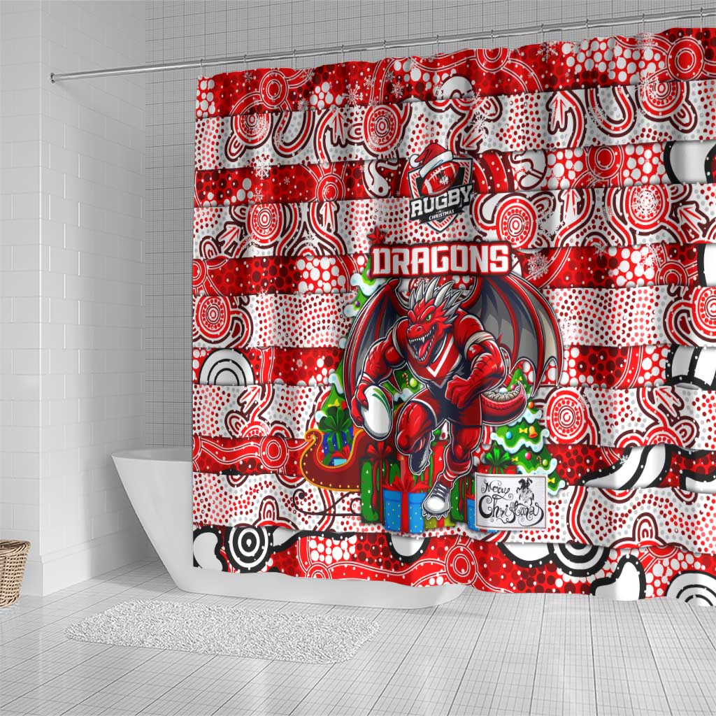 Dragons Rugby Merry Christmas Shower Curtain Indigenous Australian Art