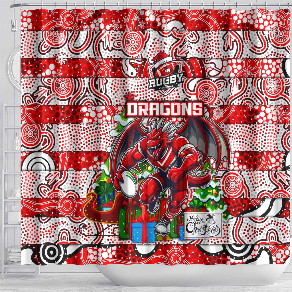 Dragons Rugby Merry Christmas Shower Curtain Indigenous Australian Art