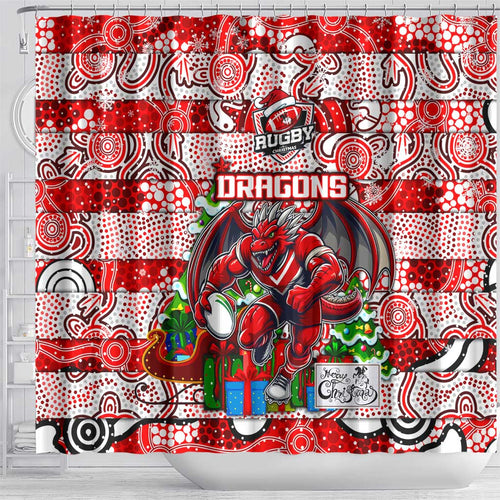 Dragons Rugby Merry Christmas Shower Curtain Indigenous Australian Art