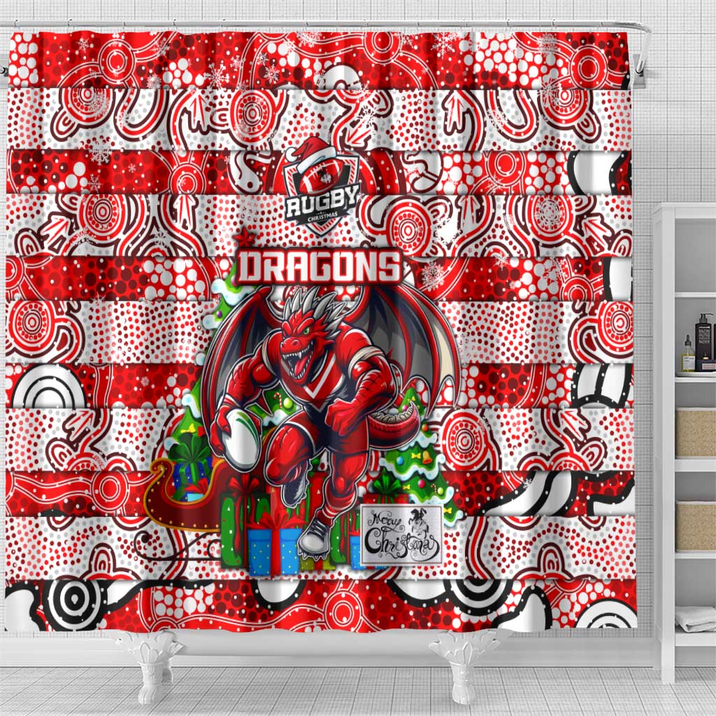 Dragons Rugby Merry Christmas Shower Curtain Indigenous Australian Art
