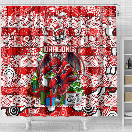 Dragons Rugby Merry Christmas Shower Curtain Indigenous Australian Art