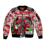 Custom Dragons Rugby Merry Christmas Sleeve Zip Bomber Jacket Indigenous Australian Art