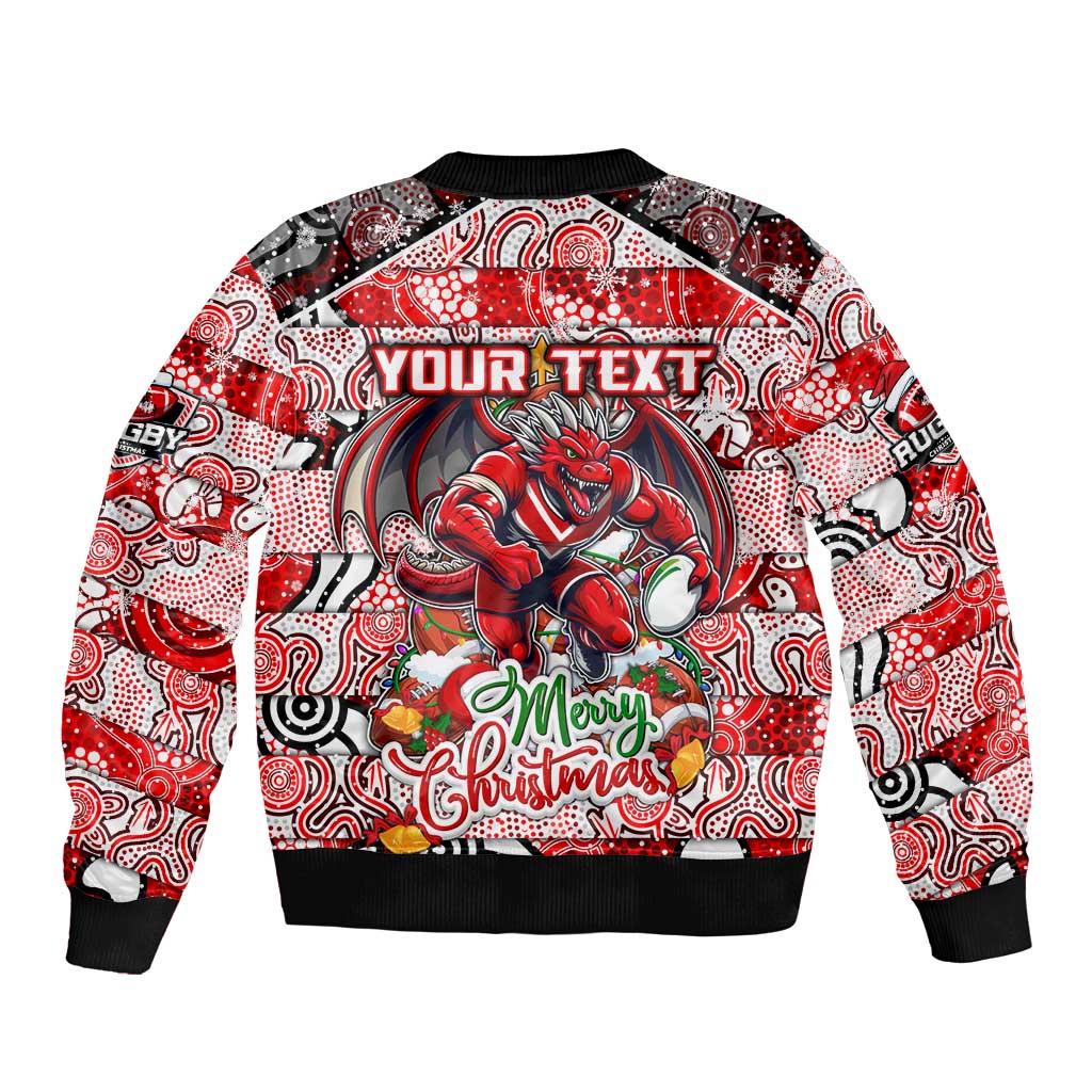 Custom Dragons Rugby Merry Christmas Sleeve Zip Bomber Jacket Indigenous Australian Art
