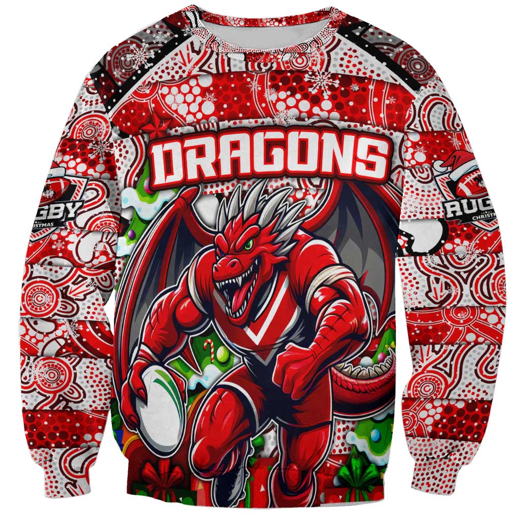 Custom Dragons Rugby Merry Christmas Sweatshirt Indigenous Australian Art