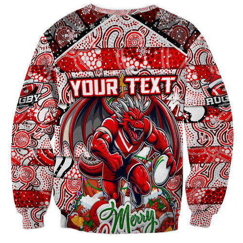Custom Dragons Rugby Merry Christmas Sweatshirt Indigenous Australian Art