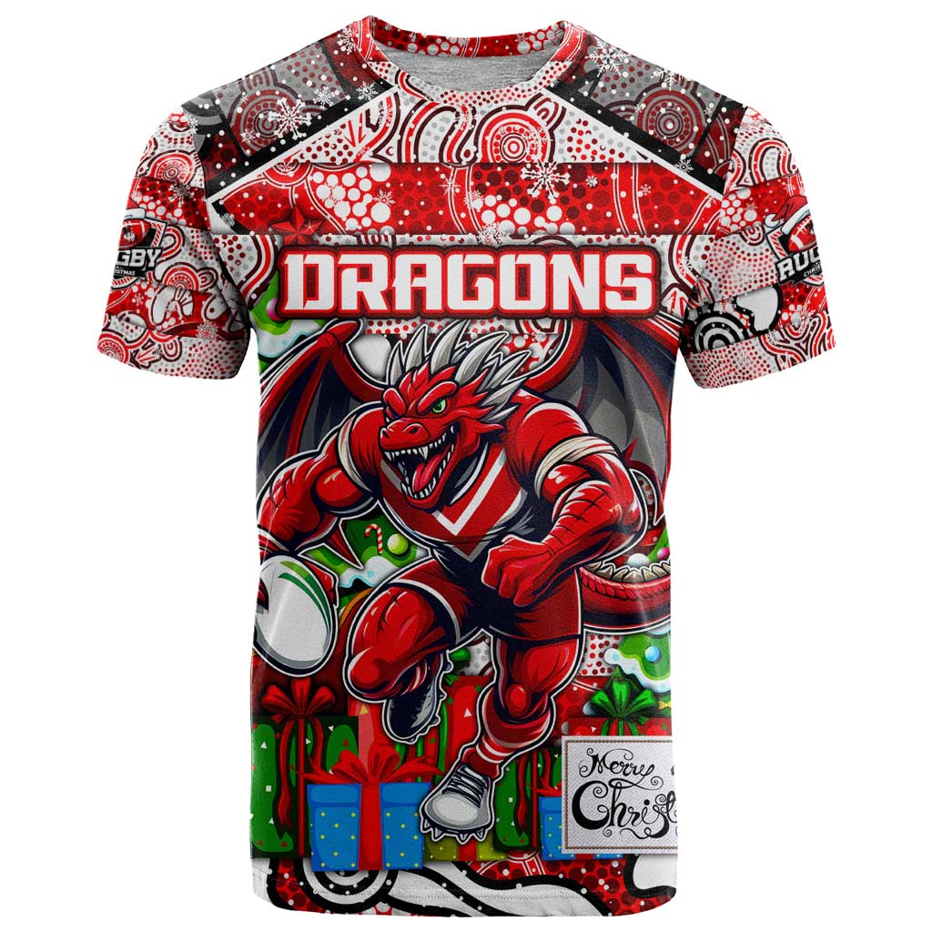 Custom Dragons Rugby Merry Christmas T Shirt Indigenous Australian Art