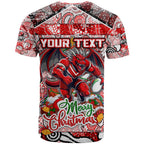 Custom Dragons Rugby Merry Christmas T Shirt Indigenous Australian Art