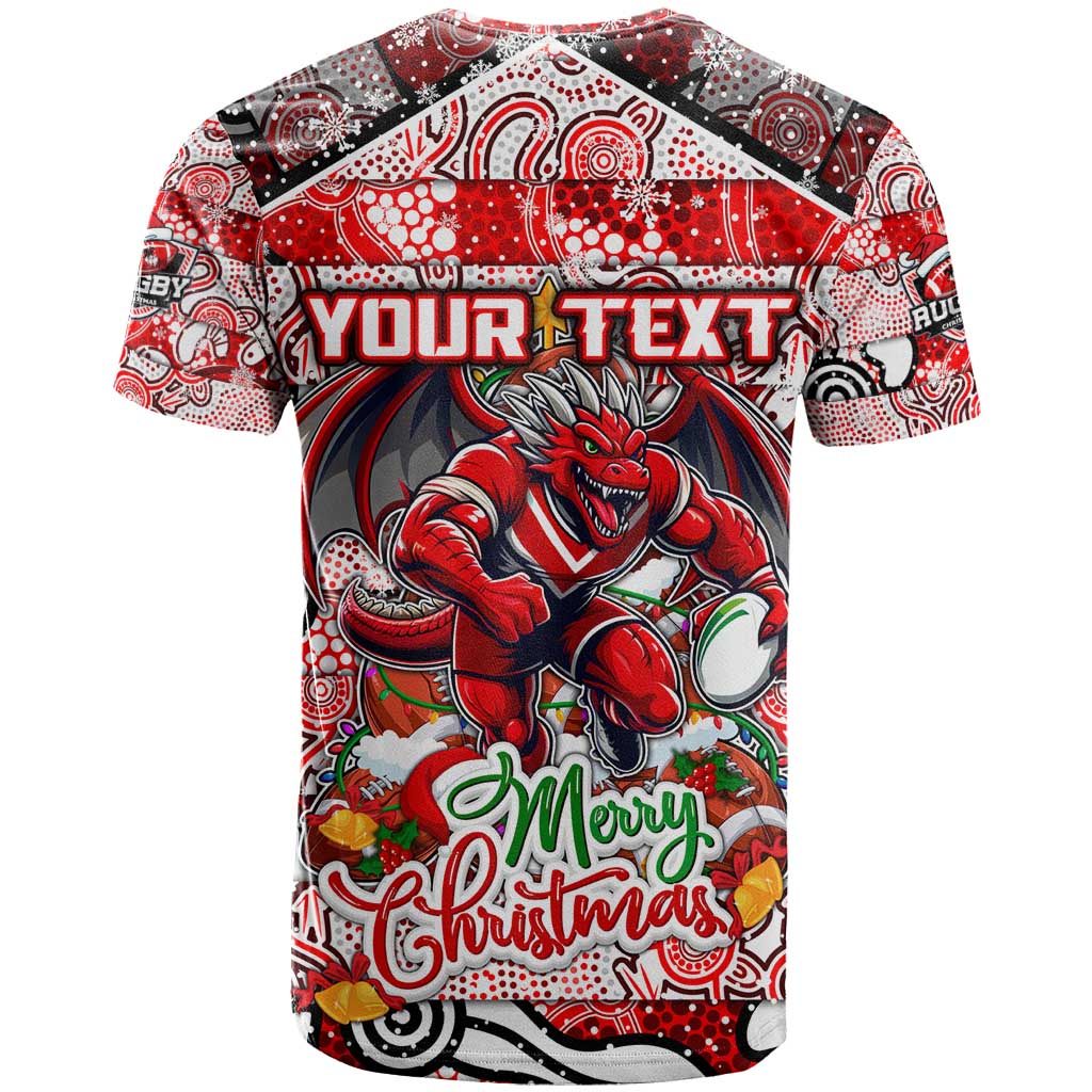 Custom Dragons Rugby Merry Christmas T Shirt Indigenous Australian Art