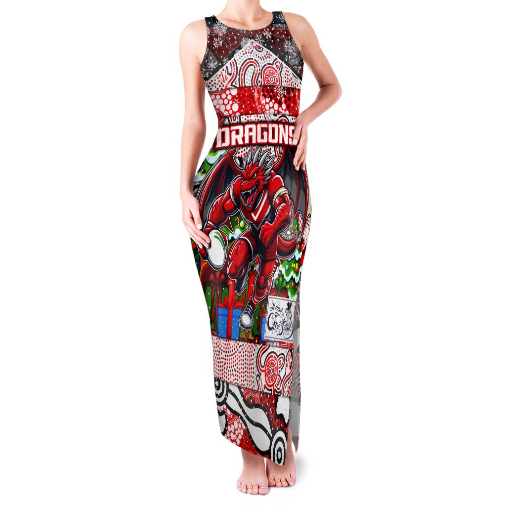Custom Dragons Rugby Merry Christmas Tank Maxi Dress Indigenous Australian Art