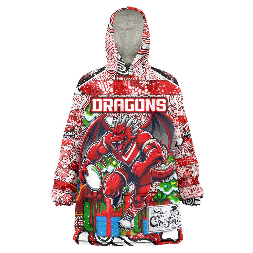 Custom Dragons Rugby Merry Christmas Wearable Blanket Hoodie Indigenous Australian Art
