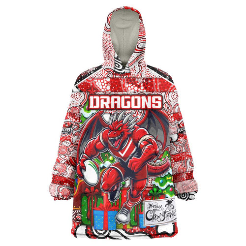 Custom Dragons Rugby Merry Christmas Wearable Blanket Hoodie Indigenous Australian Art