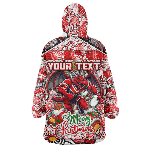 Custom Dragons Rugby Merry Christmas Wearable Blanket Hoodie Indigenous Australian Art