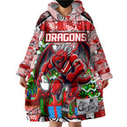 Custom Dragons Rugby Merry Christmas Wearable Blanket Hoodie Indigenous Australian Art