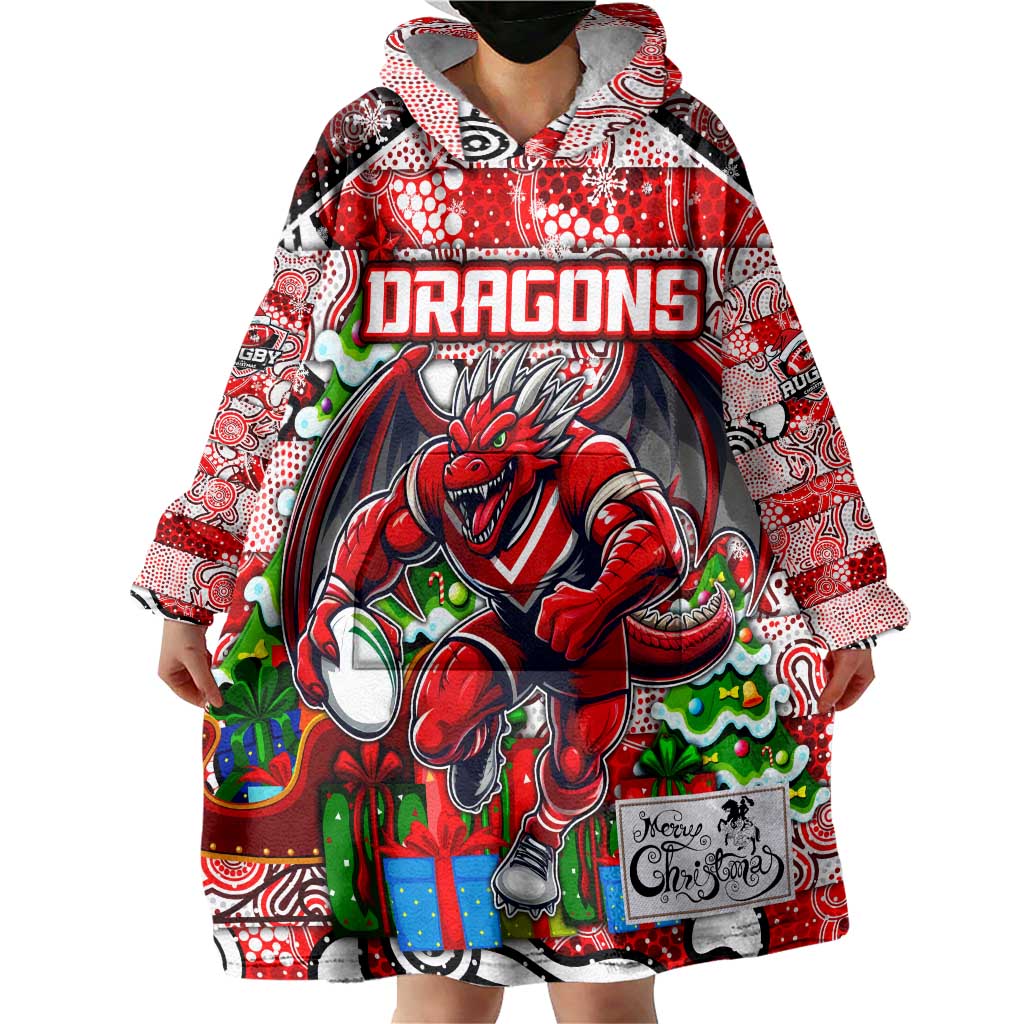 Custom Dragons Rugby Merry Christmas Wearable Blanket Hoodie Indigenous Australian Art