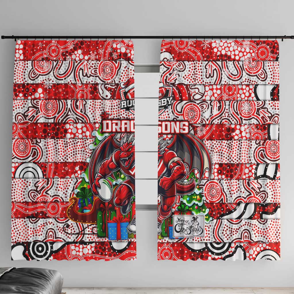 Dragons Rugby Merry Christmas Window Curtain Indigenous Australian Art