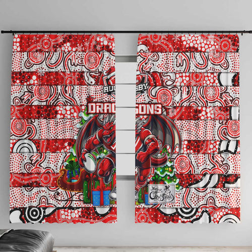 Dragons Rugby Merry Christmas Window Curtain Indigenous Australian Art