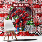 Dragons Rugby Merry Christmas Window Curtain Indigenous Australian Art