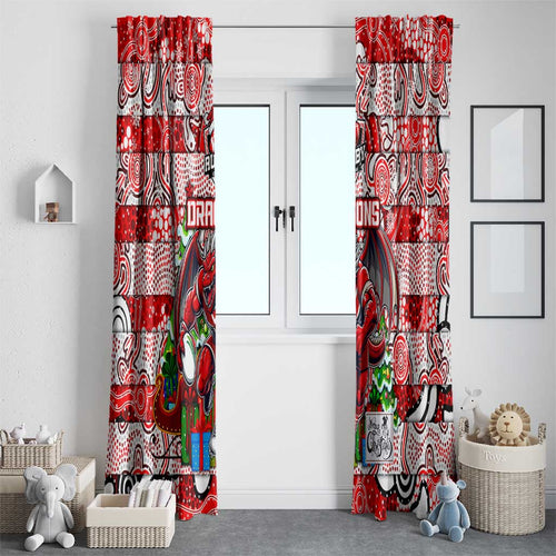 Dragons Rugby Merry Christmas Window Curtain Indigenous Australian Art