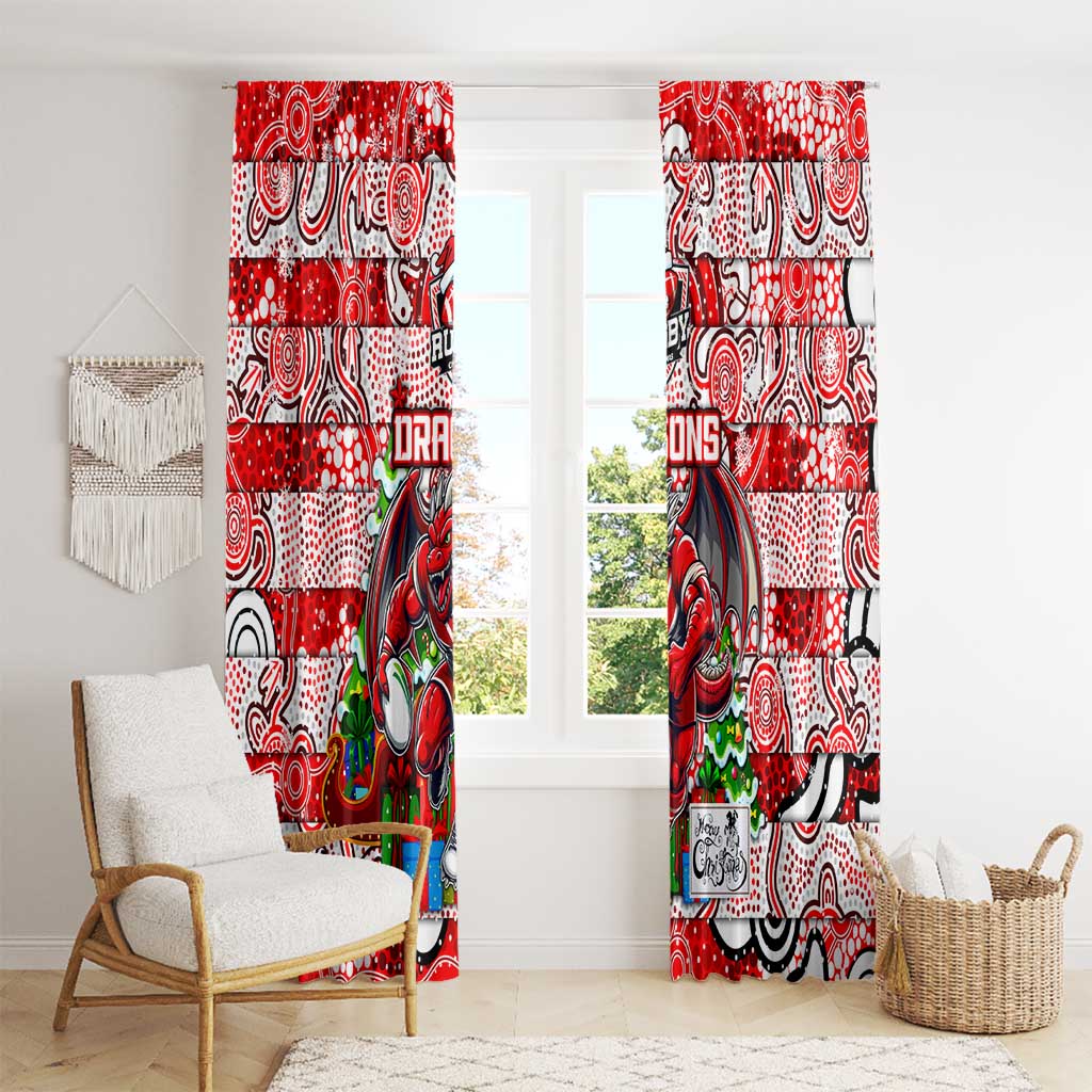 Dragons Rugby Merry Christmas Window Curtain Indigenous Australian Art