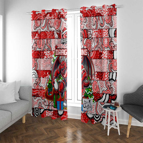 Dragons Rugby Merry Christmas Window Curtain Indigenous Australian Art