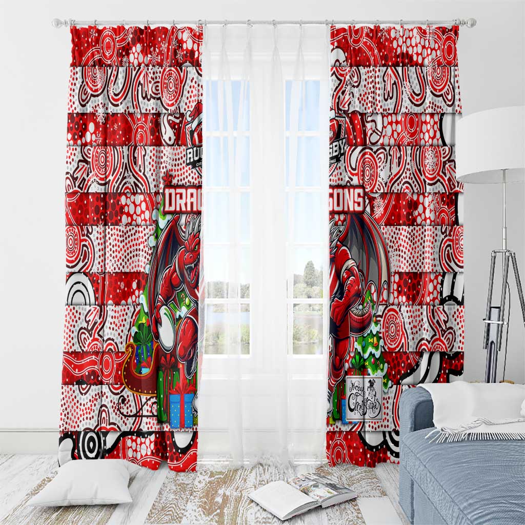 Dragons Rugby Merry Christmas Window Curtain Indigenous Australian Art