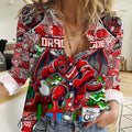 Custom Dragons Rugby Merry Christmas Women Casual Shirt Indigenous Australian Art