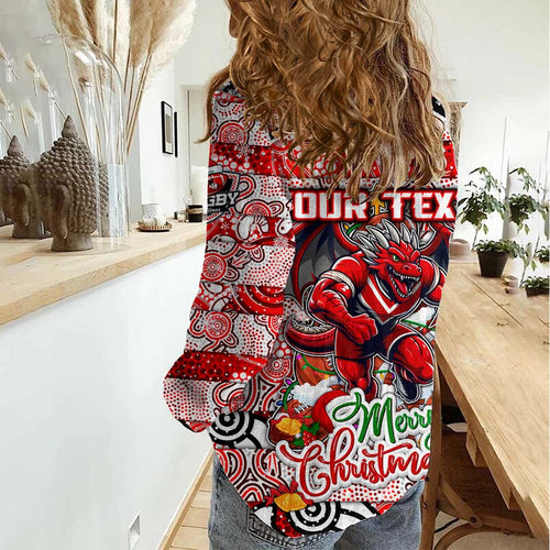 Custom Dragons Rugby Merry Christmas Women Casual Shirt Indigenous Australian Art