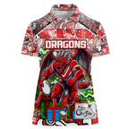 Custom Dragons Rugby Merry Christmas Women Polo Shirt Indigenous Australian Art