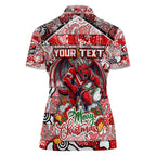 Custom Dragons Rugby Merry Christmas Women Polo Shirt Indigenous Australian Art