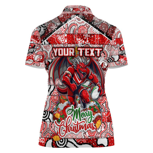 Custom Dragons Rugby Merry Christmas Women Polo Shirt Indigenous Australian Art