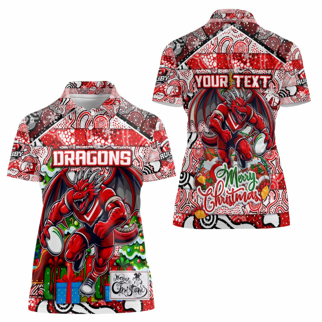 Custom Dragons Rugby Merry Christmas Women Polo Shirt Indigenous Australian Art